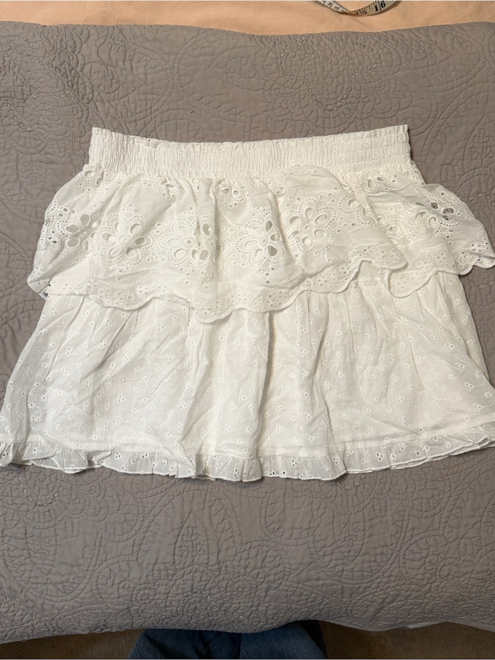 Vici White Eyelet Tiered Mini Skirt